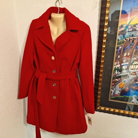 PRICE DROP ONE NIGHT NWT MICHAEL KORS RED Pea Cost w/belt Trench NO OFFERS